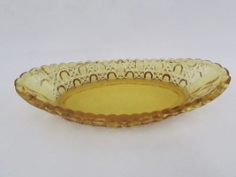 Amber Pressed Glass Pickle Celery Oblong Glass Dish Scalloped Top Edge - £14.12 GBP