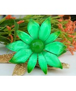 Vintage Metal Enamel Flower Brooch Pin Bright Green Large Layered - $19.95