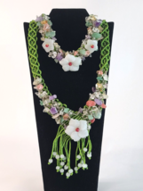 Handmade Green Corded Multi Stone Jade Flower Necklace Bracelet Set - $63.58