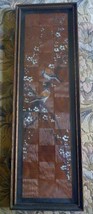 Antique Framed Japanese Painting on Wooven Wood Birds &amp; Cherry Blossoms - £75.93 GBP