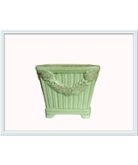 Green Footed Stoneware Planter Pot Square with Garland Motif, Vintage Cr... - £7.19 GBP