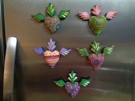 Alebrijes Oaxaca wood carving folk art heart with wings fridge magnets - £16.86 GBP