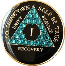 1 - 50 Year AA Medallion Black Tri-Plate Blue Zircon Color Swarovski Crystal Chi - £15.85 GBP