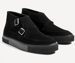 Zara Shoes Black Double Buckle Monk High Top Oxford Sneakers Size EU 42 US 11 - £34.04 GBP