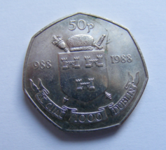 Ireland 1988 Fifty Pence Irish 50p Dublin Millennium Commemorative Mint ... - £9.39 GBP