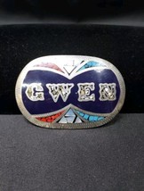 Vtg &quot;GWEN&quot; Southwestern Belt Buckle Inlaid Turquoise Coral Handmade In N.M. - €40,19 EUR