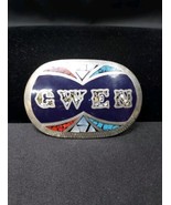 Vtg &quot;GWEN&quot; Southwestern Belt Buckle Inlaid Turquoise Coral Handmade In N.M. - €40,10 EUR