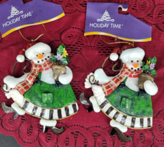 Christmas Decor Ornaments 2 pc Snowmen Metal and Resin 6 x 5&quot; NWT 1990s - £12.66 GBP