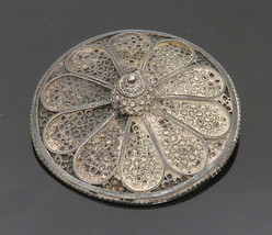 ISRAEL 925 Sterling Silver - Vintage Antique Flower Motif Brooch Pin - BP8075 - £44.06 GBP