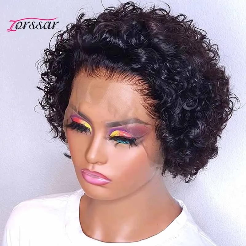 Curly Pixie Cut Wig Human Hair Lace Closure Wig Pre plucked Short Bob Wig 13 - £37.73 GBP+