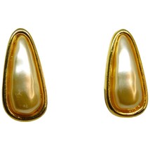 Signed NAPIER Earrings Teardrop Shaped Like Imitation Pearl Pierced Vintage - £16.46 GBP