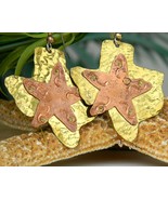 Texas Star State Mixed Metal Earrings Brass Copper Pierced Dangles - £15.91 GBP