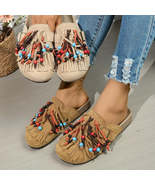 Bohemian Fringe Beaded Slip-Ons - $84.18 CAD