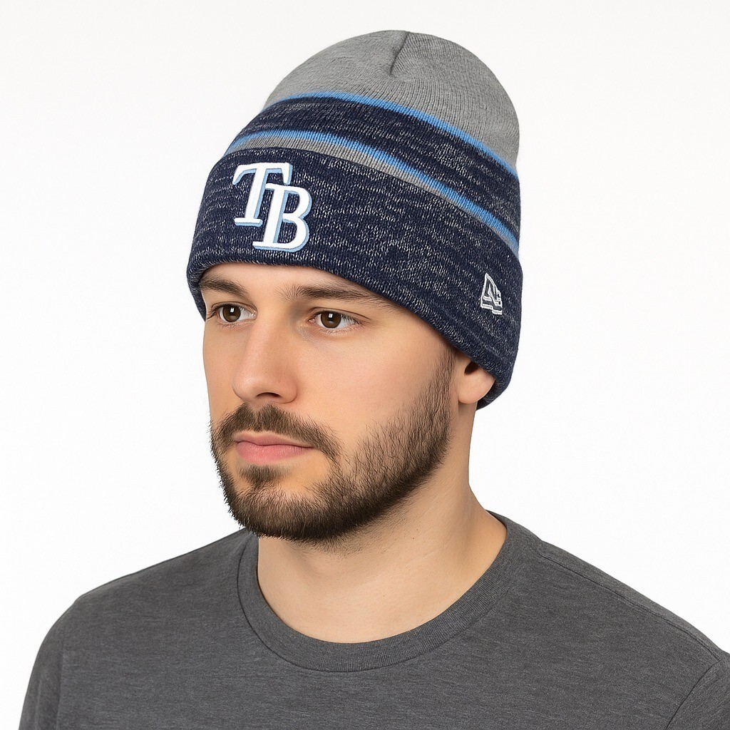 Tampa Bay Rays New Era Knit Beanie Hat Gray Navy Blue MLB Genuine Merchandise Item image 7