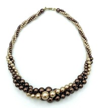 Vintage Roman Signed RMN Brown Taupe Pearl Three Strand Torsade Necklace - £20.52 GBP