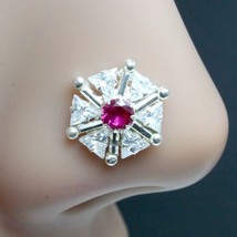 Floral Real 925 Sterling Silver Pink White CZ Twisted nose ring 22g - £11.85 GBP