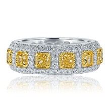 4.01 CT Natural Fancy Yellow Cushion Diamond Wedding Eternity Band 14k Gold - £5,361.05 GBP