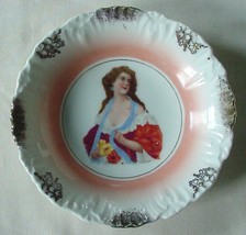 Rare Vintage Porcelain Victoria Austria Roses Portrait Bowl Woman  A H Schram 1 - £7.98 GBP