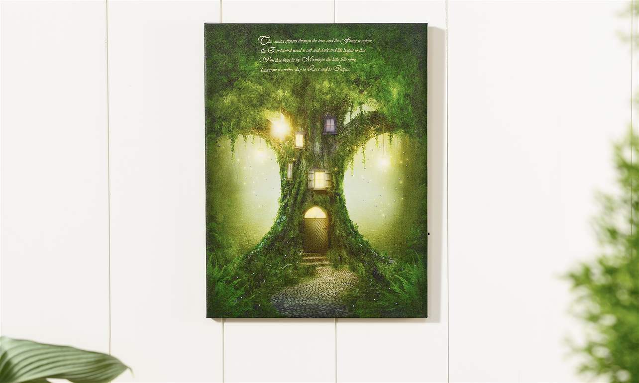 Tree House Print Framed LED Canvas with Sentiment 12" x 16" High Timer Function  - $38.60