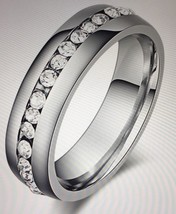 Eternity Stainless Steel Ring Silver Color Single Row Women&#39;s Size 11 - $9.49