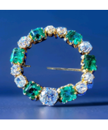 Earth mined Diamond Emerald Circle Deco Brooch Elegant Antique 18k Gold ... - $40,655.25