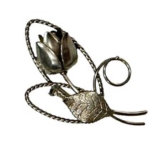 Vintage Silver Tone Textured 3D Flower and Leaf 2.5 Inch Brooch Pin Jewelry - £6.88 GBP