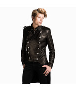 MEN&#39;S BLACK LEATHER TAILCOAT GOTHIC VICTORIAN STEAMPUNK MILITARY STYLE J... - £140.95 GBP