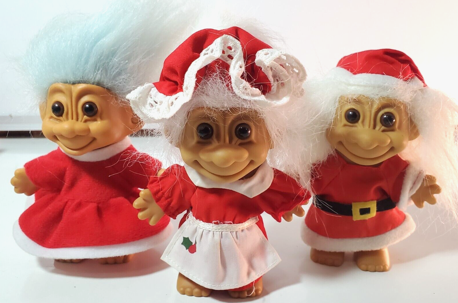 3 VTG Russ Berrie Trolls Mr/Mrs Claus and Helper Elf Christmas Holiday 5" 1990's - $20.78
