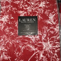 RALPH LAUREN Red/WHITE HOLLY /POINSETTIA 60”x84” COTTON OBLONG TABLECLOT... - $39.32