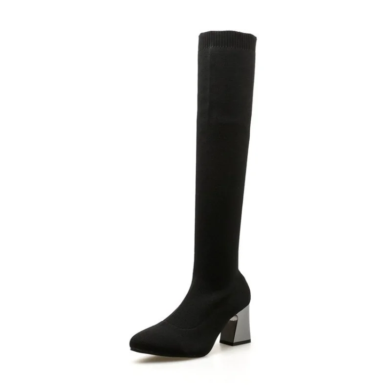 Plus Size 34-42 Women&#39;s Knee High Boots Fashion Stretch Fabric Boots Over-the-Kn - £40.54 GBP