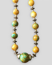 Vintage Faux Turquoise And Amber Beaded Necklace  - £11.80 GBP