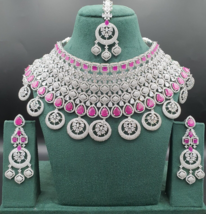 Bollywood Style Indien 18k Blanc Rempli Grand Collier Diamant Ensemble Bijoux - £289.66 GBP