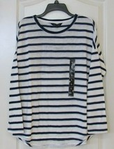 Kiara Whisper Soft L/S Striped Crewneck Top Navy Blue &amp; White Women&#39;s Sz... - $367.53 MXN