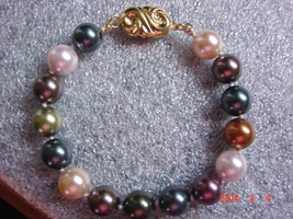 Swarovski Pearl Bracelet - Multi colored 9mm pearls - 7 inch - Golds, Bl... - £19.60 GBP