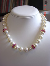 Swarovski Cream Pearl Necklace with Pink Rose accent rondelles - $39.99