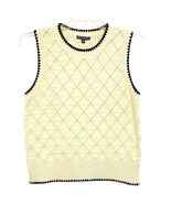 Adrianna Papel SMALL Cream Sweater Vest Black Trim Diamond Pattern Caree... - $17.81