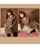 Casual Brown Leopard Print Long Sleeve Hoodie Lounger Tunic  - £37.71 GBP