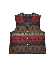 Vintage Woolrich Wool Vest Womens M Striped Deer Trees Outdoor USA Made - £29.38 GBP