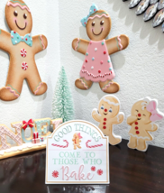 Christmas Pastel Gingerbread Bakery Candy Cane Metal Sign Tabletop Decor  6&quot; - £15.62 GBP