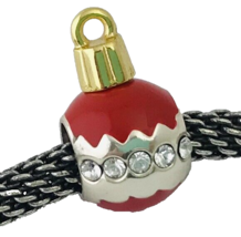 Brighton Christmas Round Ornament Bead, Gold/Silver Finish, Red Enamel, New - $350.24 MXN
