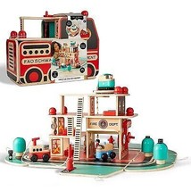 FAO Schwarz Rescue Responders Wooden Fire Station Playset - 21pcs - £45.29 GBP