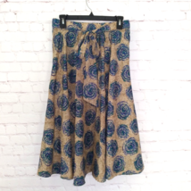Lucky &amp; Coco Skirt Womens Medium Tan Blue Gold Geo Floral Pull On Tie Midi - £19.28 GBP