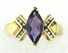 AMETHYST SOLITAIRE AND DIAMOND ACCENTS RING REAL SOLID 10 k GOLD 3.7 g SIZE 9.75 - £312.21 GBP