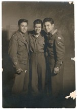 WW2 U.S. 8th Army Photo of 3 Latino Pals 3x4.25 inch Sepiatone - $9.49