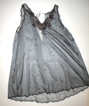 NWT New Designer Josie Natori Silk Womens Sheer Gown Chemise S Gray Lace... - $787.05