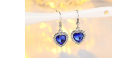 Women silver Plated Titanic Heart of Ocean Crystal Gem Stud Earrings Gift  - £12.69 GBP