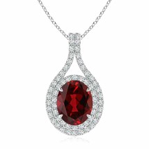 ANGARA Oval Garnet Double Halo Loop Pendant in 14K Solid Gold | 18&quot; Chain - £1,989.12 GBP
