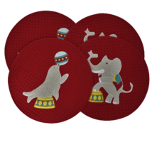 Williams Sonoma Circus Placemats Set of 4 Seals Elephants Quilted Red Place Mats - $39.95