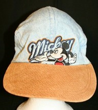 Mickey Unlimited Mickey Mouse logo blue denim tan elastic Dad trucker cap hat - £23.85 GBP