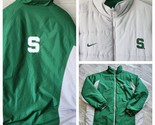 Nike Team Jacket Vtg Y2K REVERSIBLE Gray Green Spartan Coat Michigan Sta... - £93.43 GBP